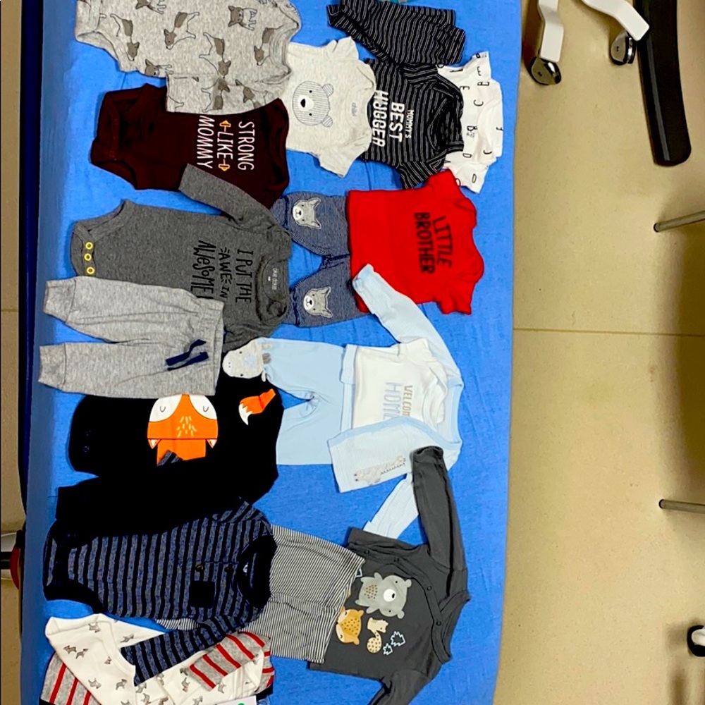 Sets of Newborn onesies, outfits, pants